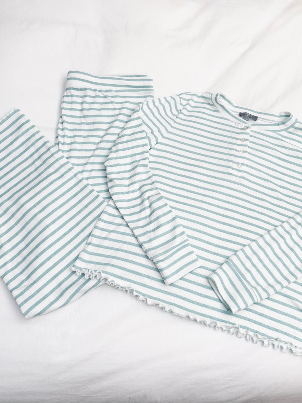LOFT Striped Long-Sleeve Pajama Set - Mint/White